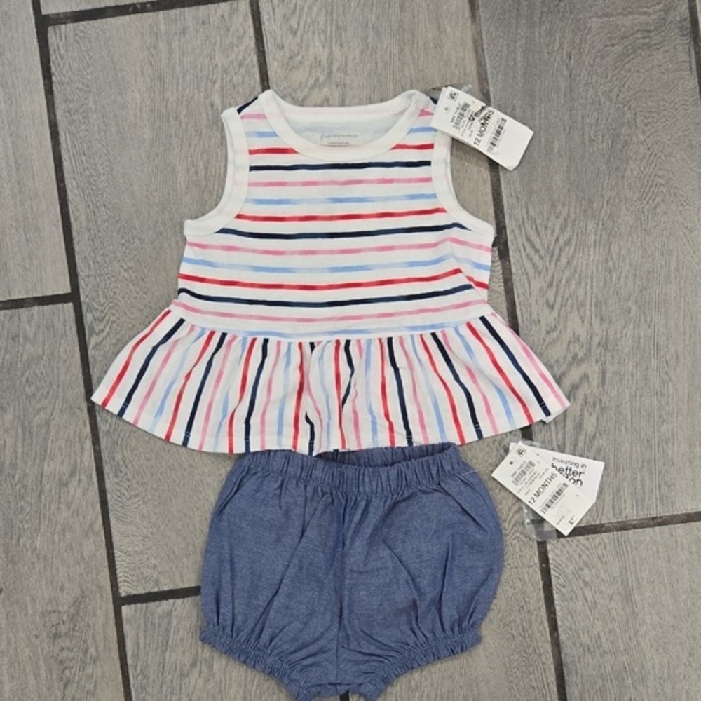 First Impressions Baby Girls 12M Striped Peplum Top and Bloomer Set Multi Blue